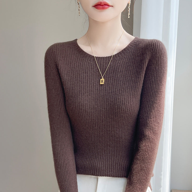 Slim-fit Round Neck Sunken Stripe Inner Wear Base Sweater – Carasel Store