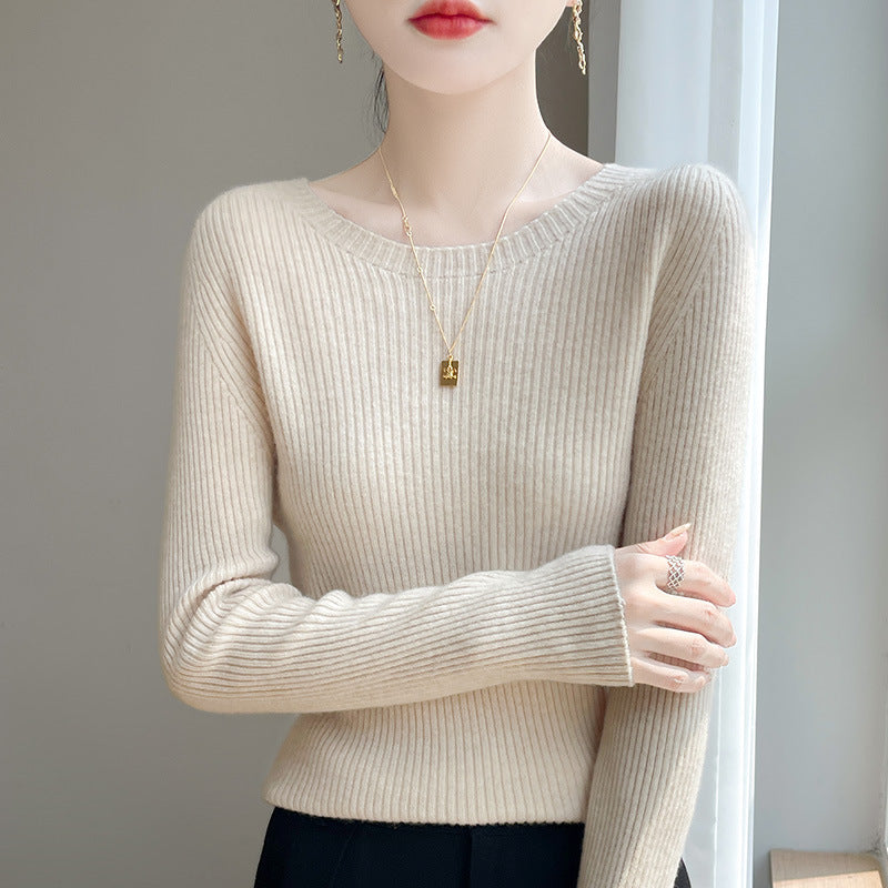 Slim-fit Round Neck Sunken Stripe Inner Wear Base Sweater – Carasel Store